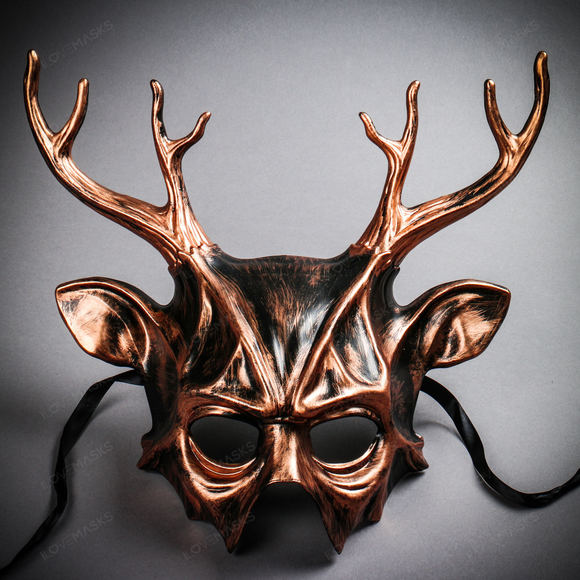 Antler Deer Horn Devil Halloween Masquerade Mask - Black Copper - Picture 1 of 5
